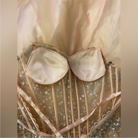 Camille La vie Elegant Cream Strapless Gown crystal embellished - Picture 13 of 15